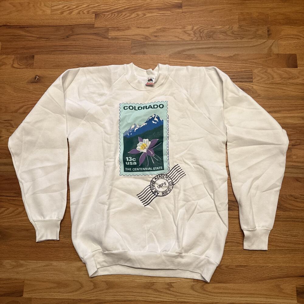 Vintage Colorado State Postage Stamp Sweatshirt Mens XL 90's Crew Air Force